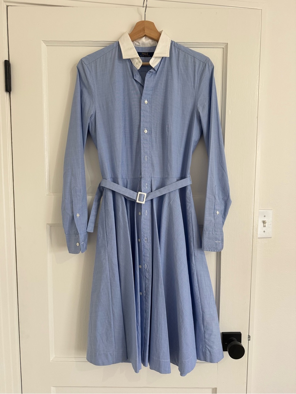 Polo by Ralph Lauren Light Blue Midi Shirt Dress with White Collar